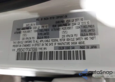 2015 Mazda Cx-5 Touring z USA, uszkodzony, nr VIN JM3KE4CY7F0479388